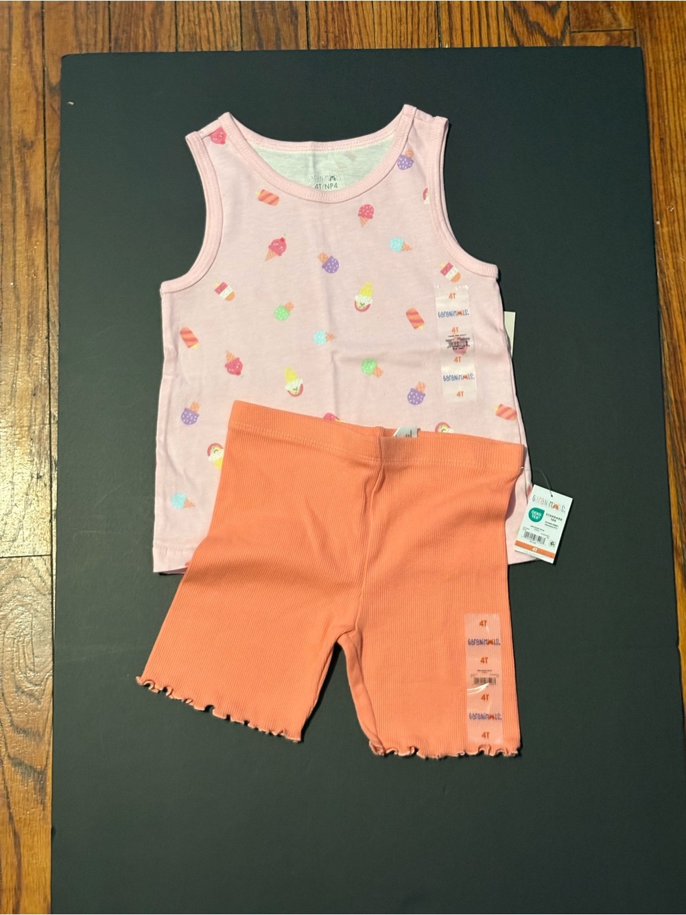 Pink Ice Cream Print Tank with Coral Bike Shorts Set